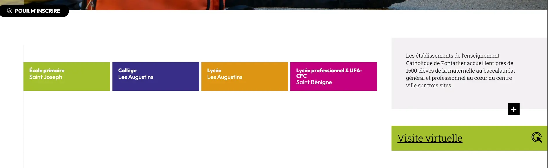 Accès à la visite virtuelle depuis le site des établissements catholiques de Pontarlier
